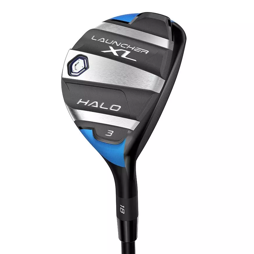 The Cleveland Launcher XL Halo Golf Hyrbid is a black and blue colored hybrid that provides an oval like head face shape that provides for great flexibility for beginner golfers
